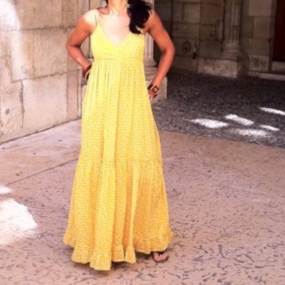 Anthropologie Porridge Yellow Lobster Print Tiered Maxi Dress Size Small - Picture 9 of 14